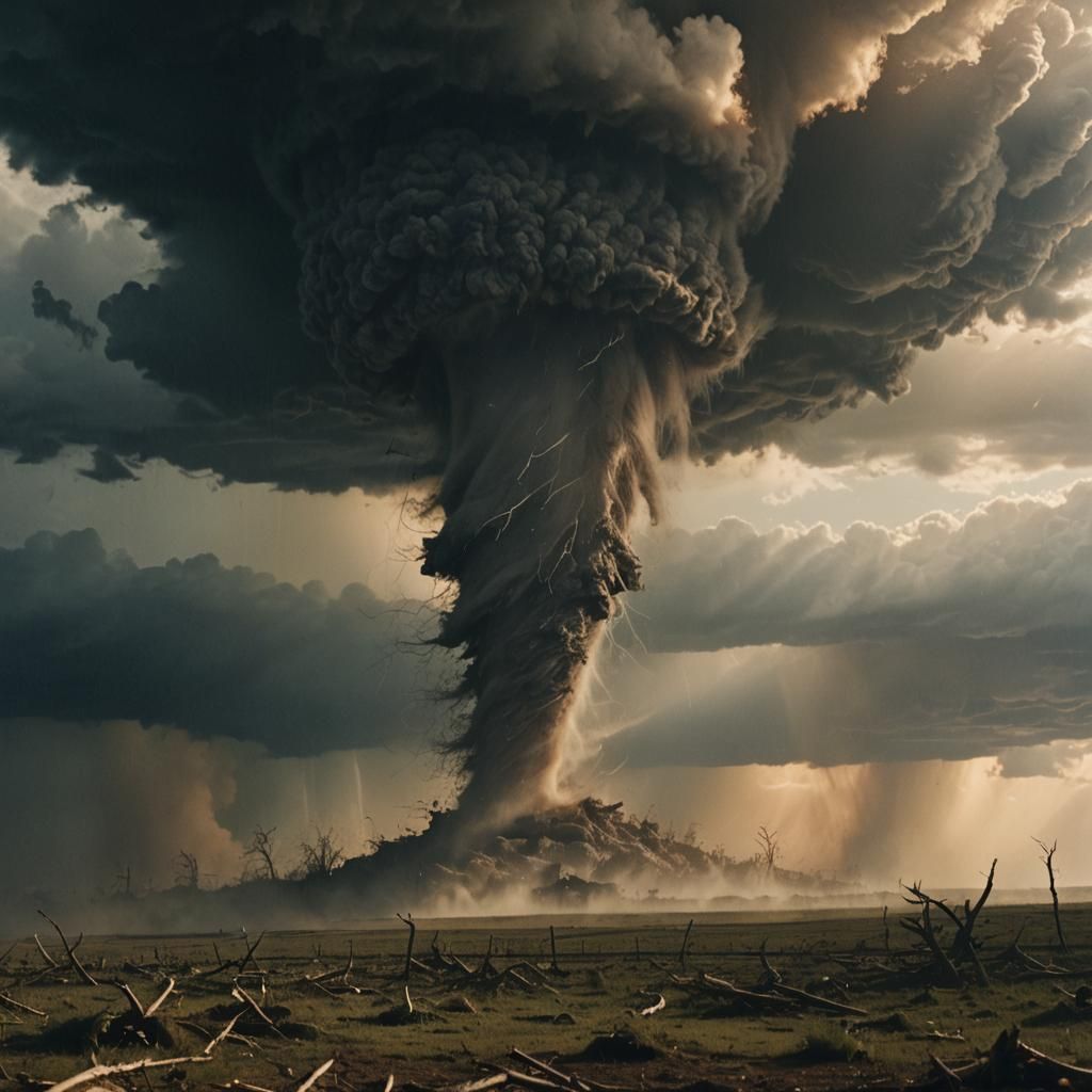 Dramatic Tornado Strikes at Golden Hour