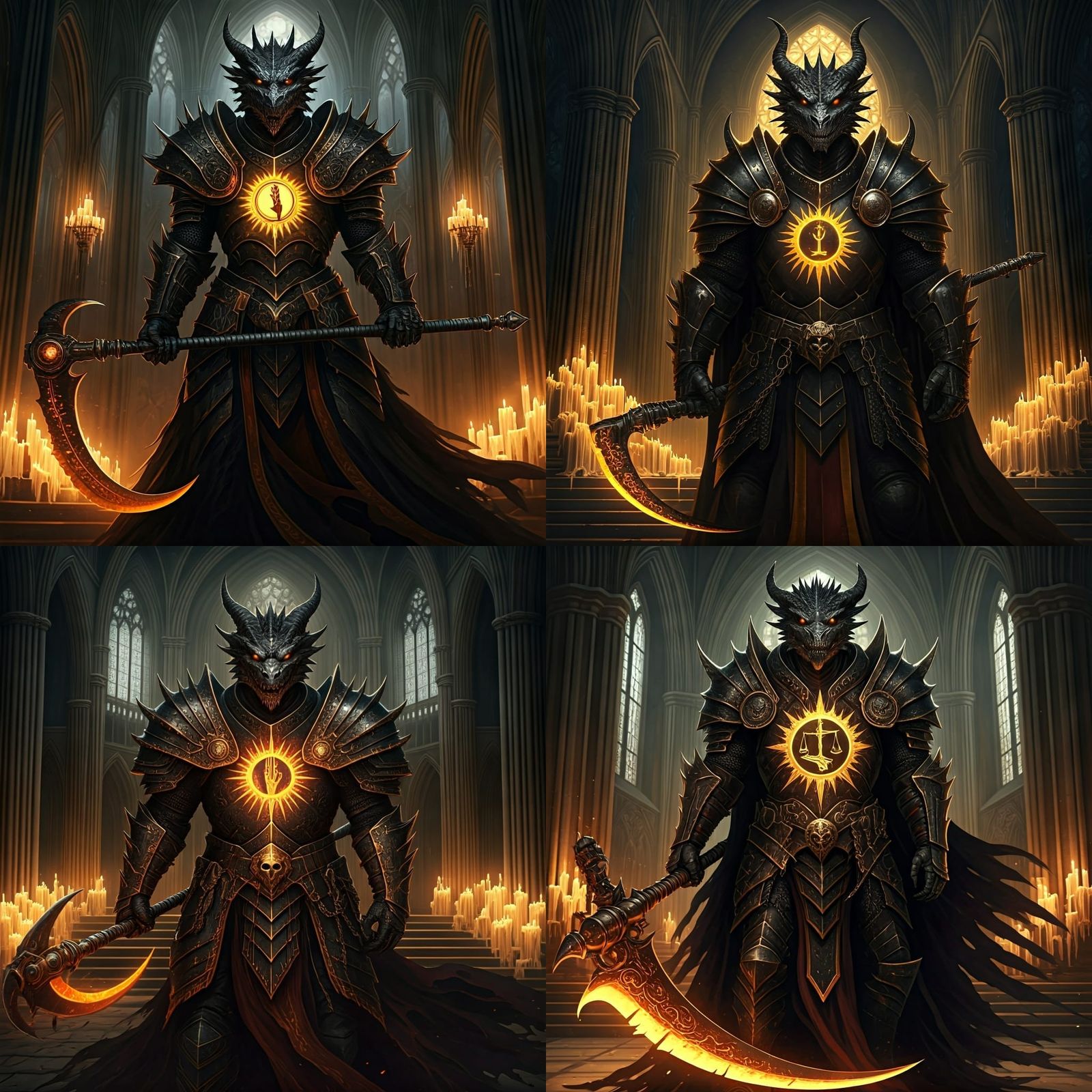 Dragonborn Death Cleric in Gothic Cathedral