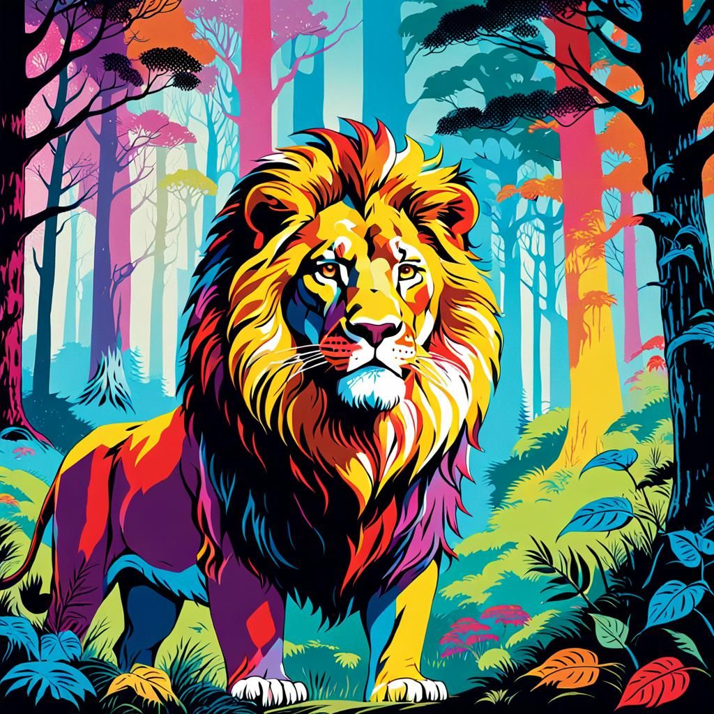 Aslan in Mystical Forest: Pop Art Portrait