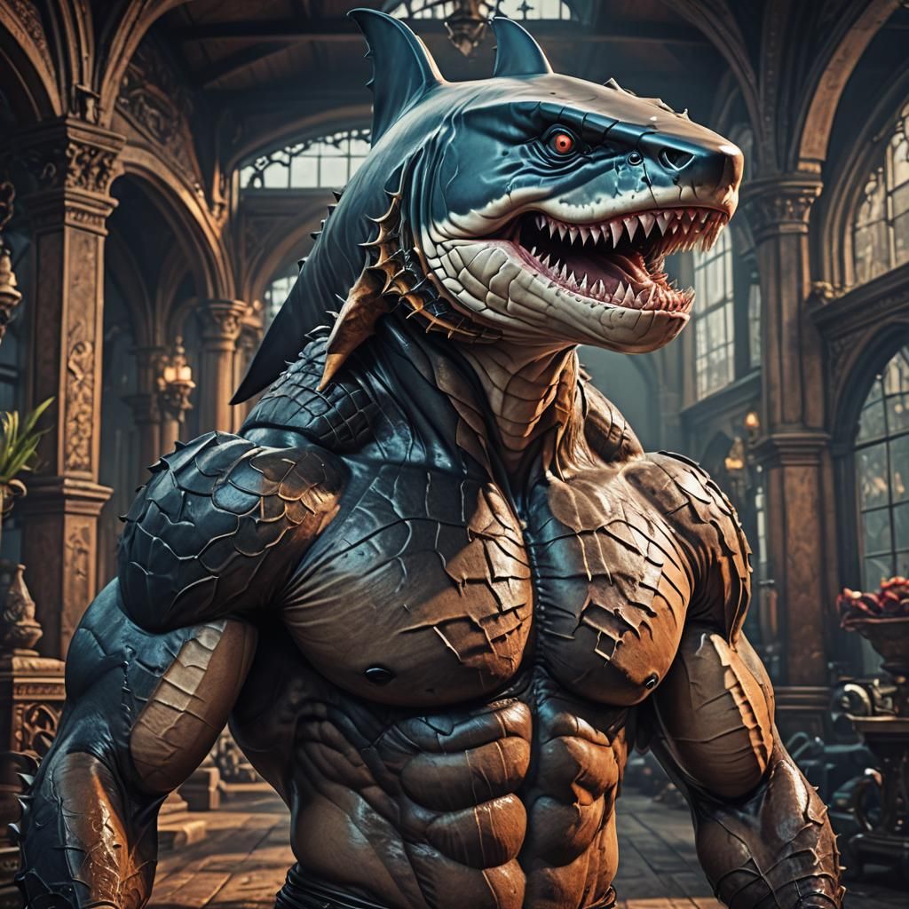 Victorian Gothic Shark-Cobra Hybrid in Vibrant Colors