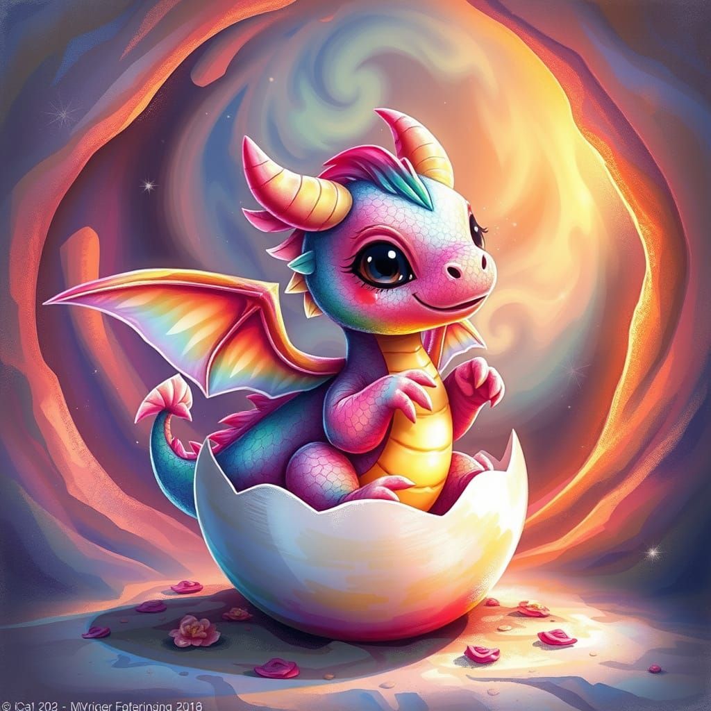 Enchanted Rainbow Dragon Emerges from Celestial Egg