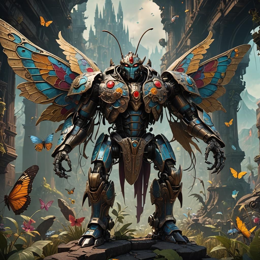 Anthropomorphic Iron Butterfly in Detailed Matte Painting