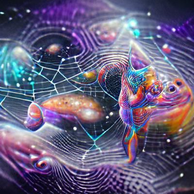 Holographic Astral Web in Mixed Media Style