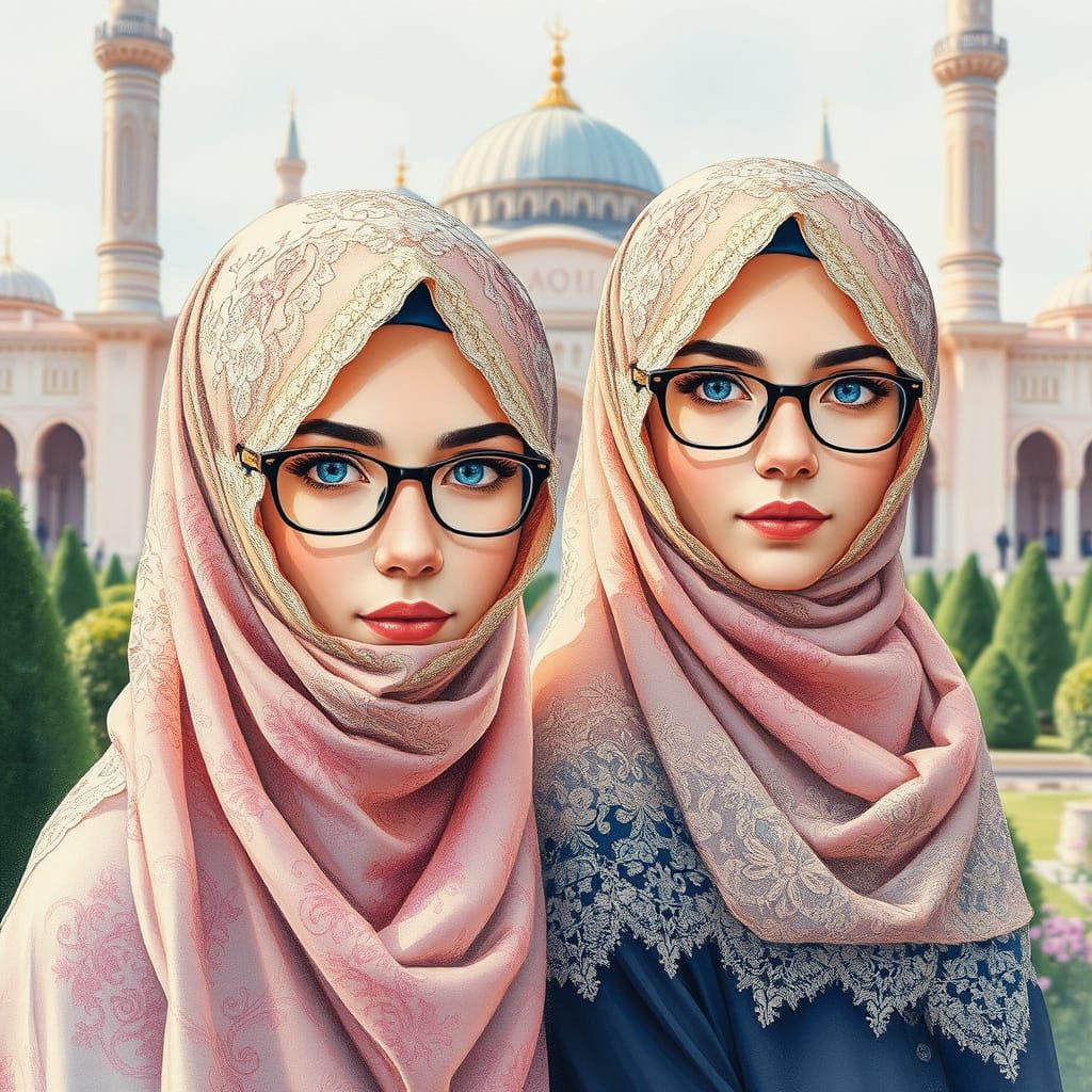 Two beautiful hijab sisters at Grand mosque.