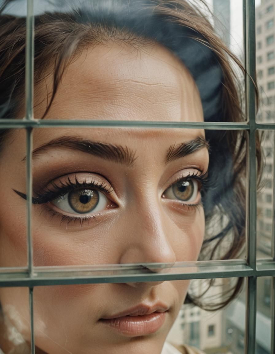 Surrealistic Vision of a Giant Woman's Eye through a High-Ri...