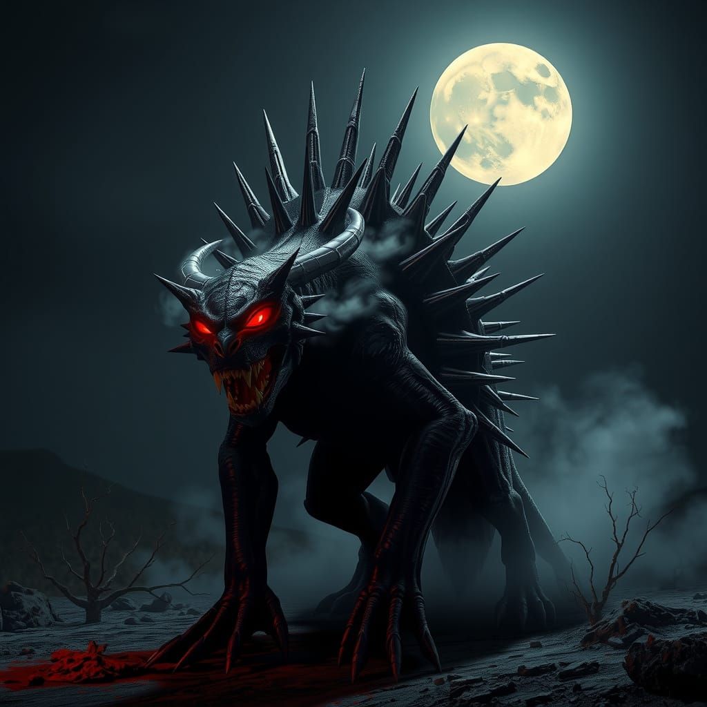 Photorealistic Chupacabra in Desolate Moonlit Landscape