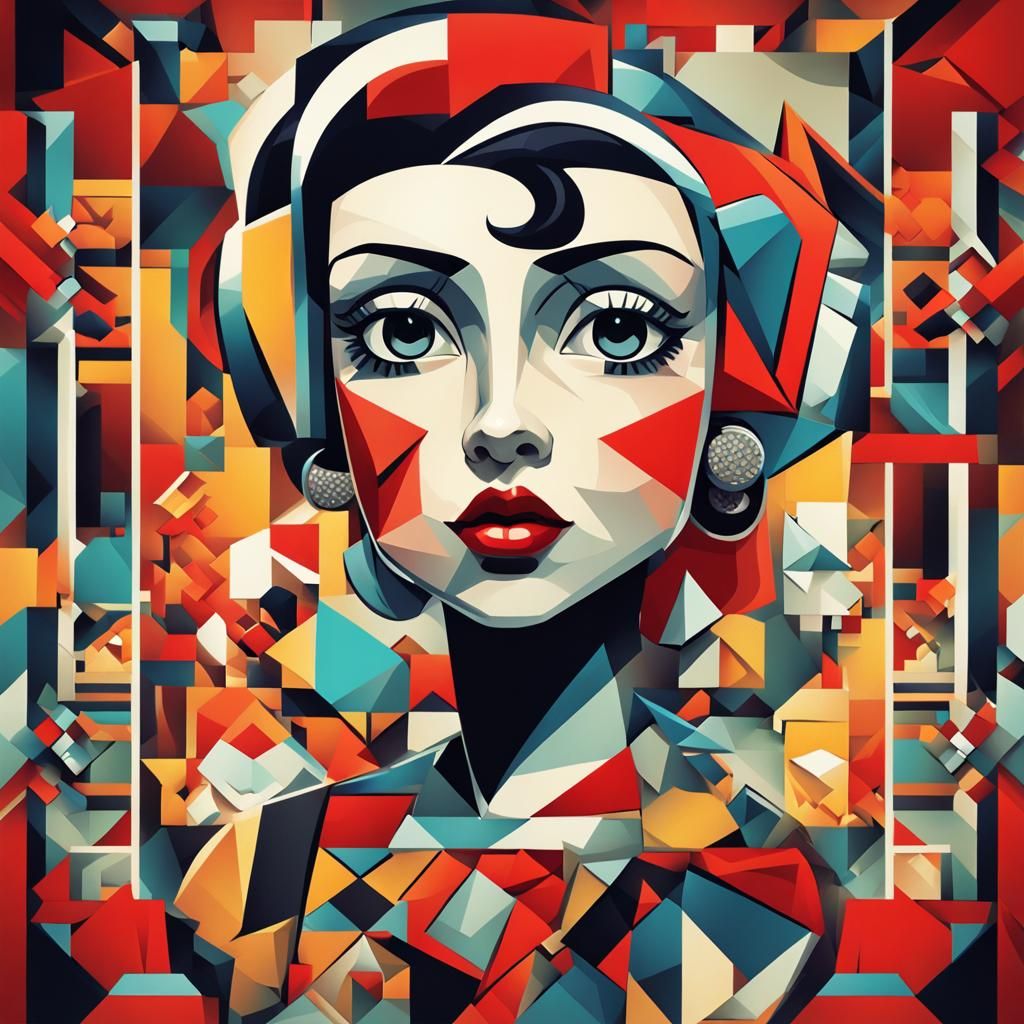 Cubist Betty Boop Art Deco Painting