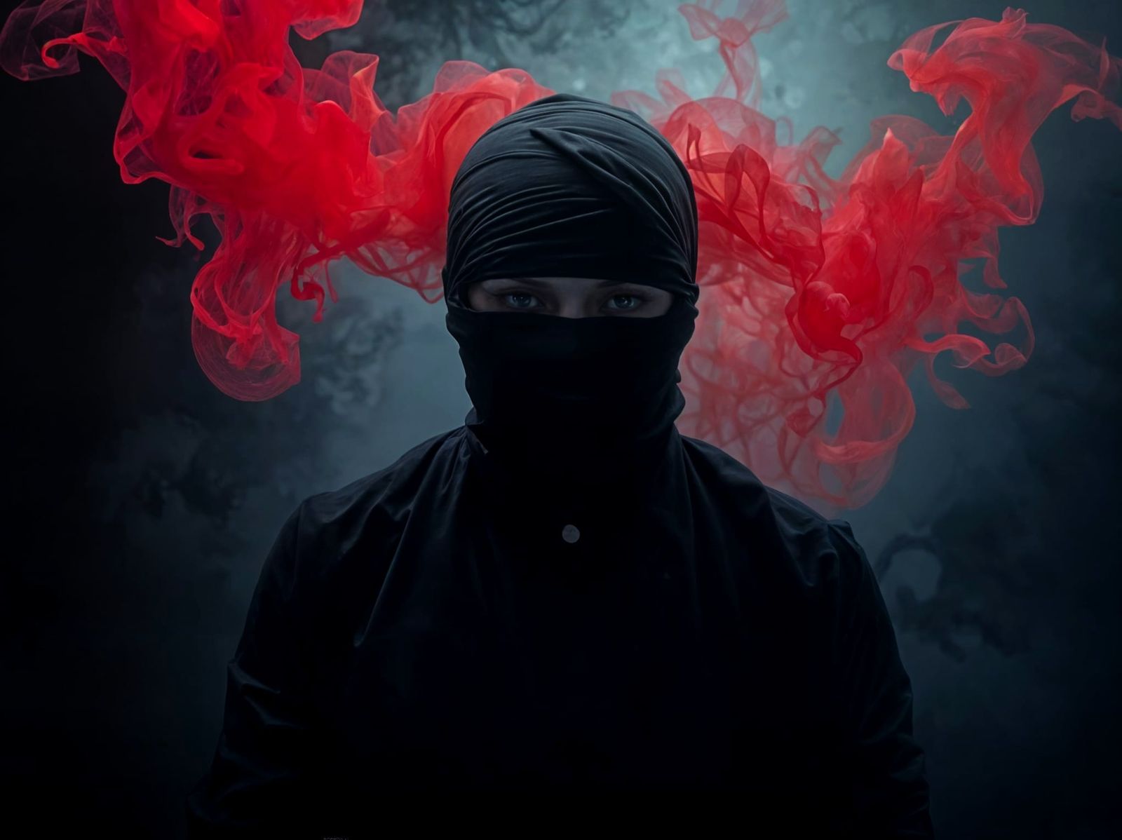 Enigmatic Figure in Red Haze