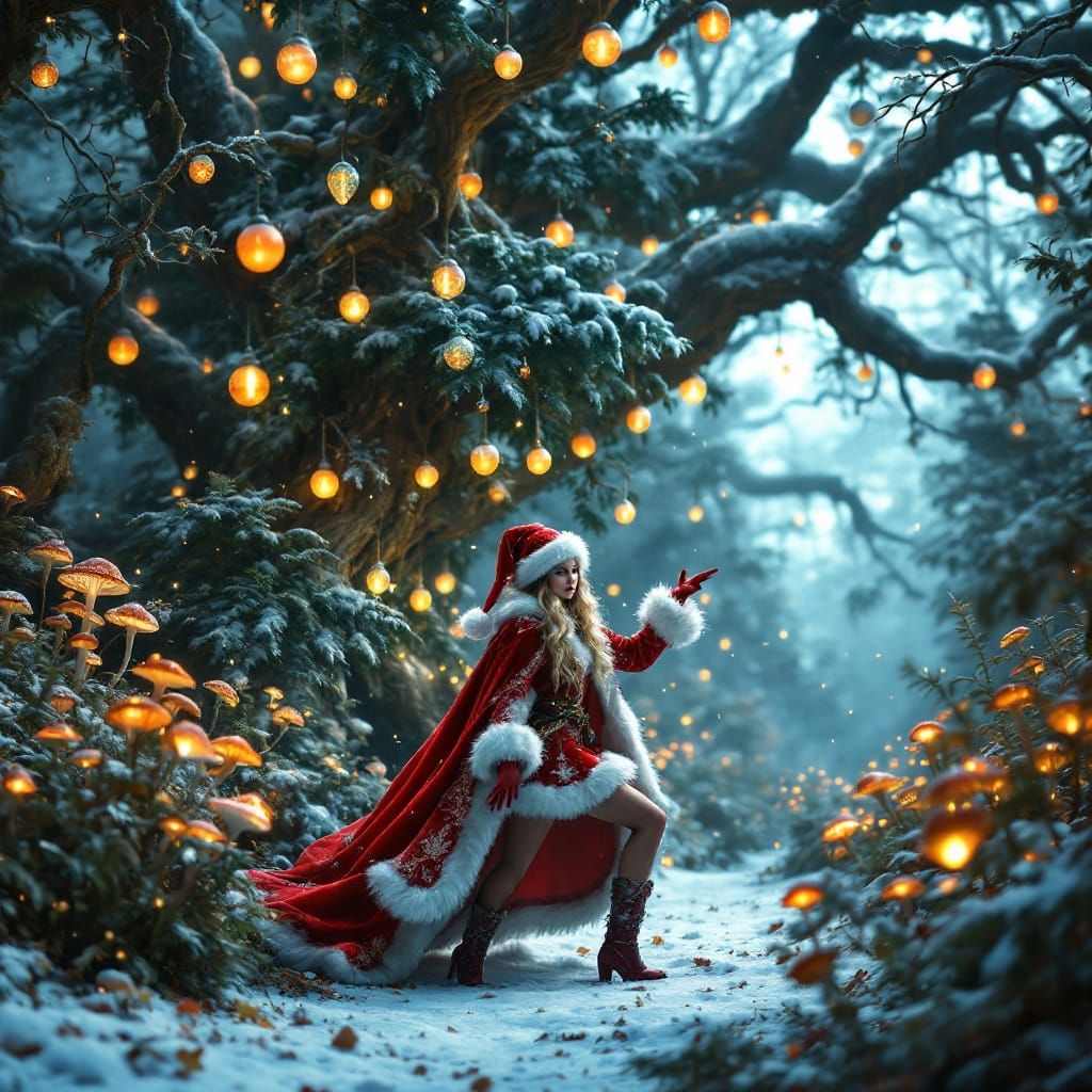 Heroic Santa Claus Girl in Mystical Winter Wonderland