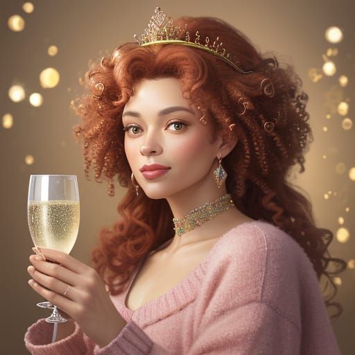 Elegant Woman Celebrates with Champagne: Impressionist Oil P...