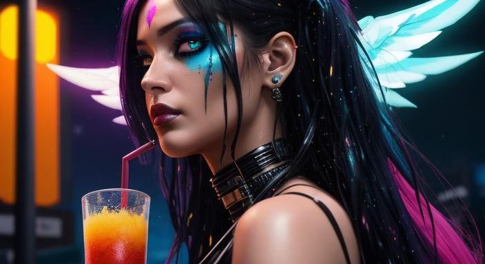 Cyborg Bartender in Miami: Abstract Splash Art