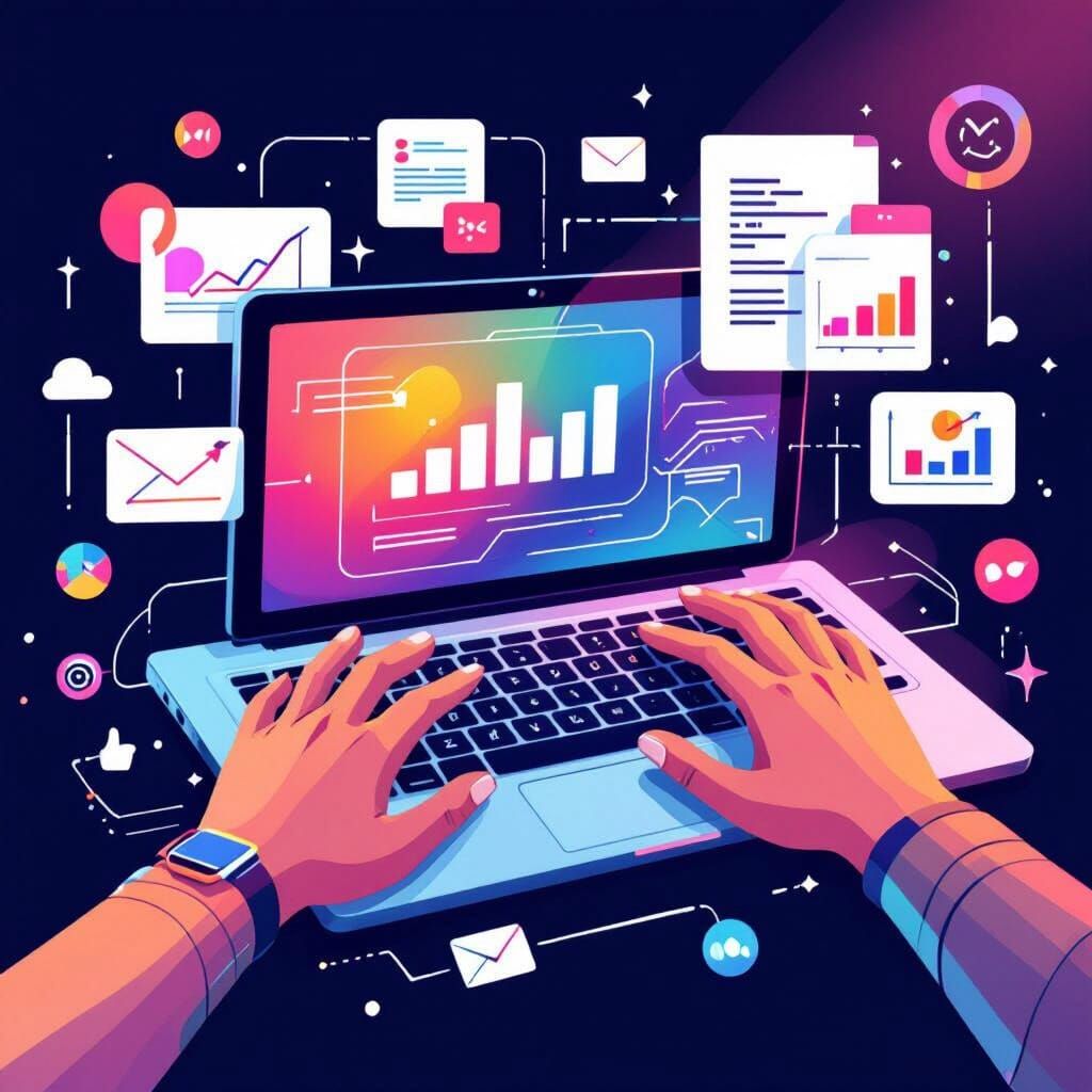 Laptop UI/UX Concept with Task and Document Icons