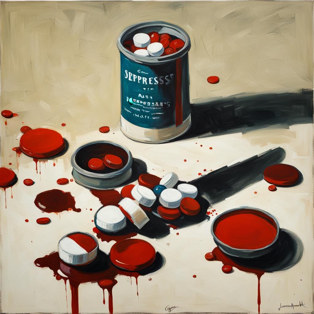 Sinister Pills and Blood: Oil Painting