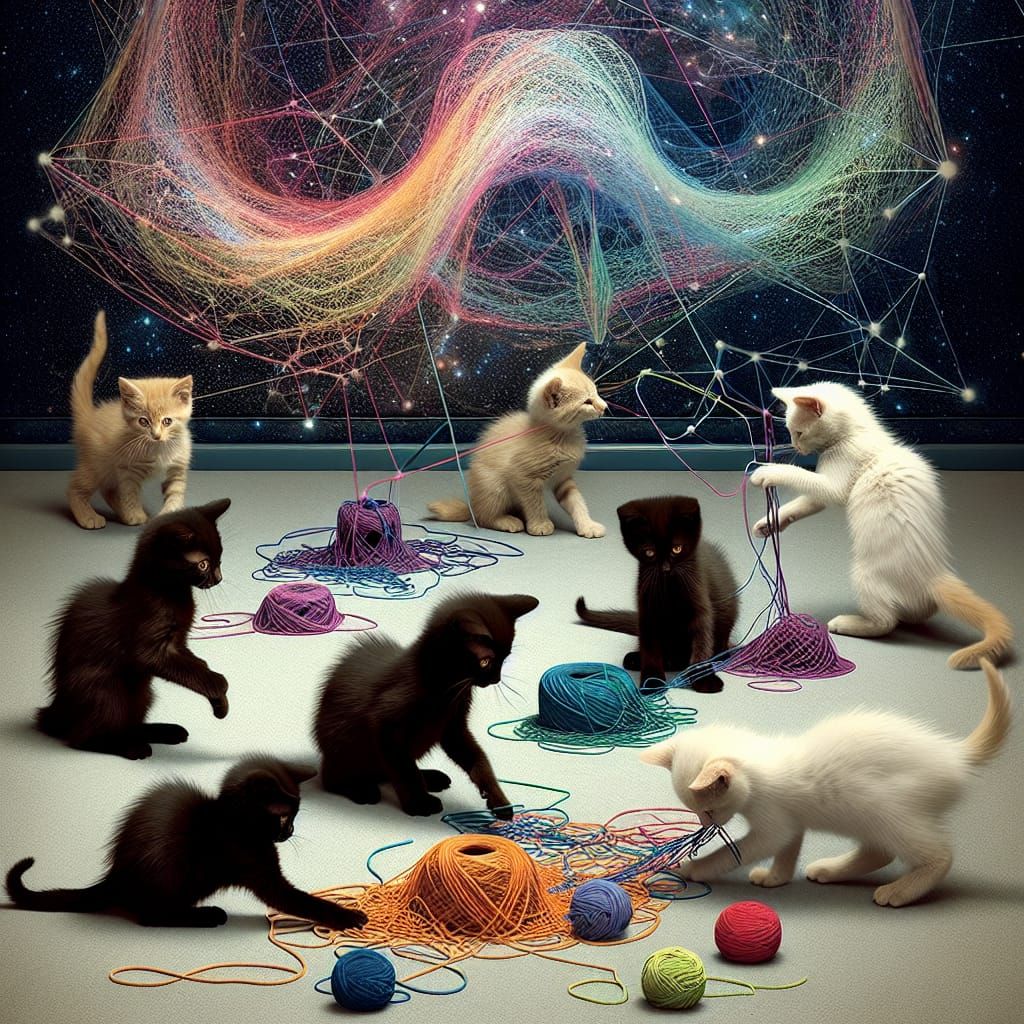 Kittens Explore String Theory in Surreal Scene
