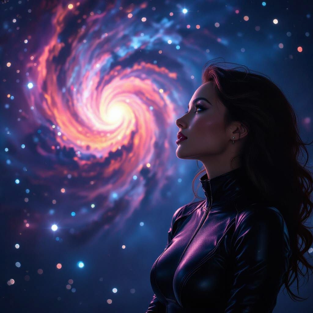 Woman Gazing at Nebula in Sci-Fi Style