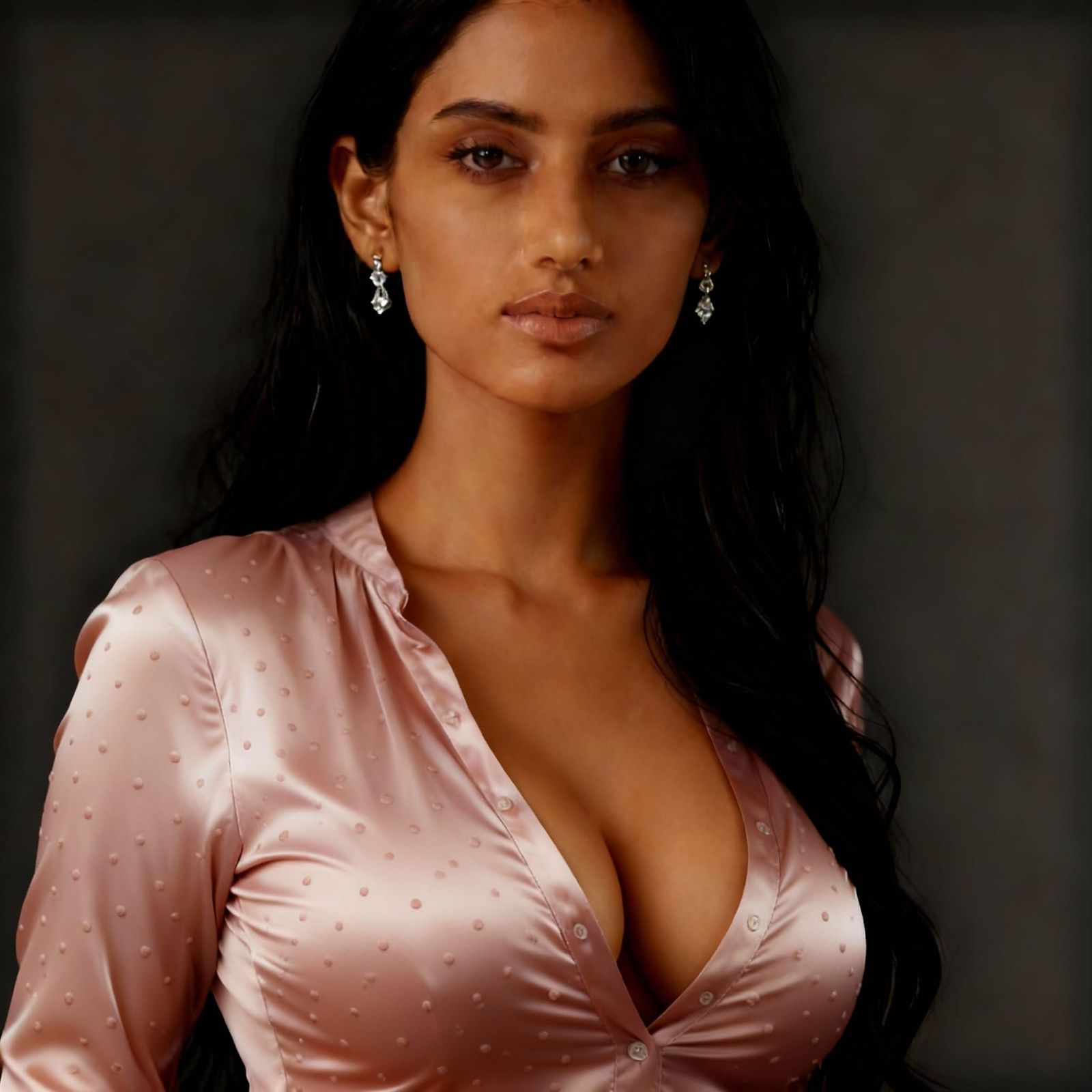 High Fashion Portrait of Indian Woman in Wet Pink Blouse