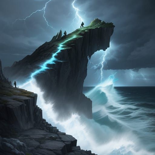 Knight Sorcerer Conjuring Lightning Over Stormy Sea