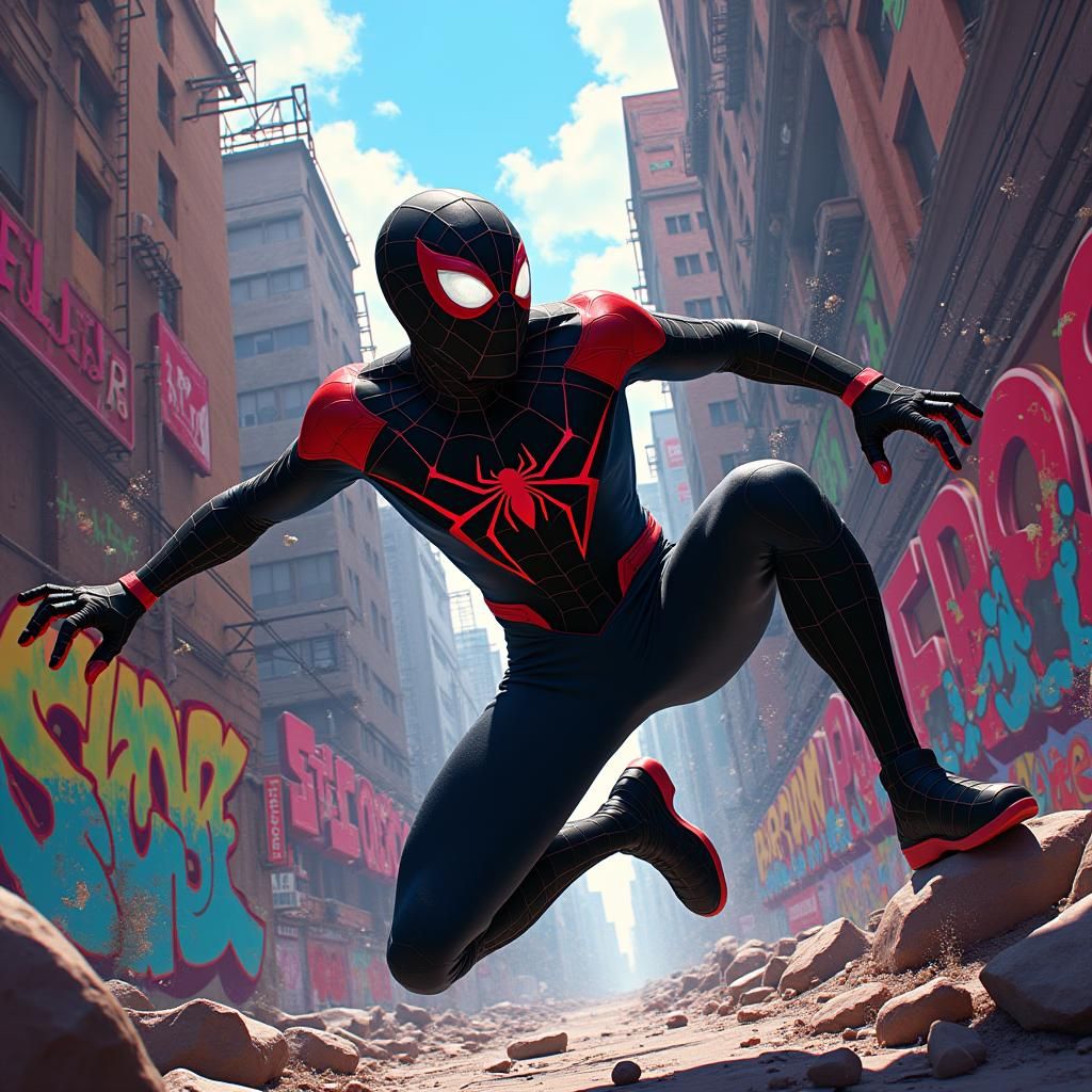 Miles Morales Graffiti Art in Shattered Glass Style