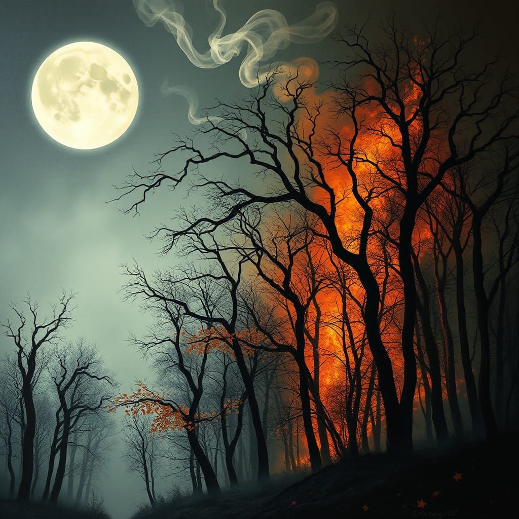 Inferno Dreamscape: Surreal Forest Fire in Dali Style