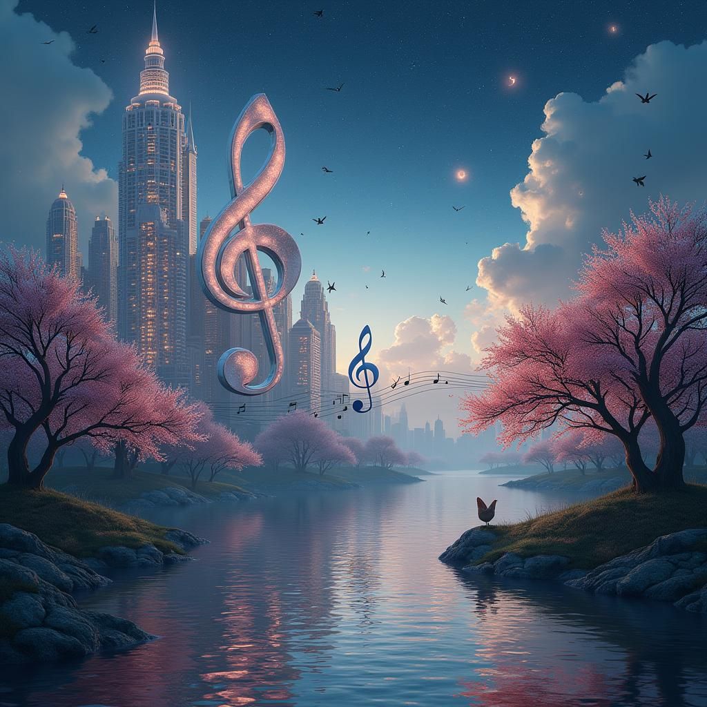 Surreal Musical Dreamscape with Floating Notes