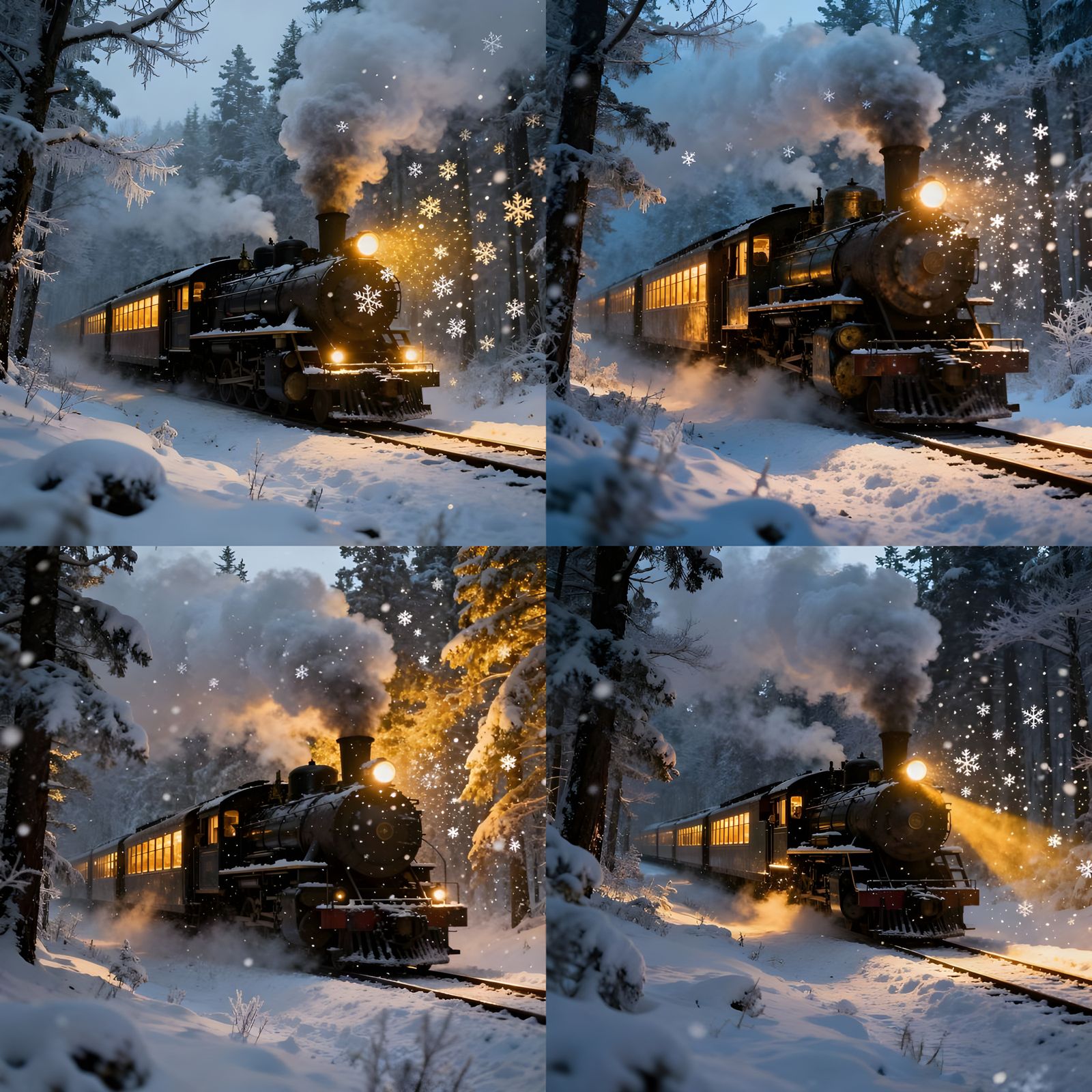 Vintage Steam Train in Snowy Forest