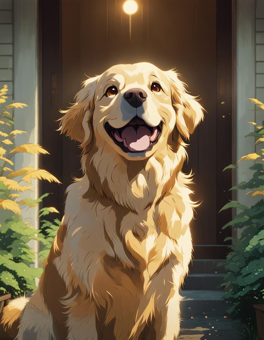 Sunny the Golden Retriever in Studio Ghibli Style