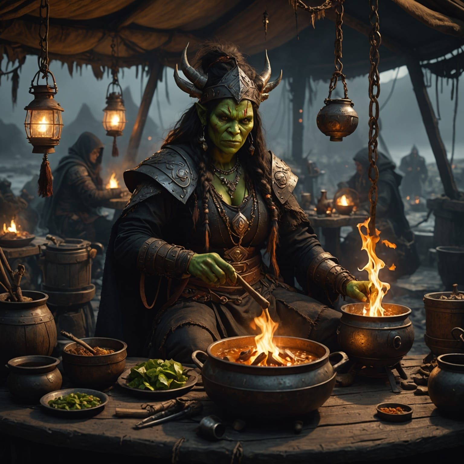 Female Orc Shaman in Dark Tent