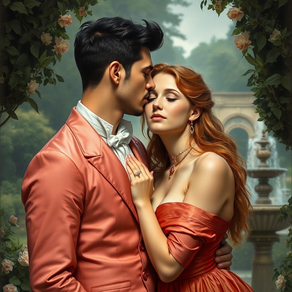 Serene Italian Palace Garden Scene in Hyper-Realistic Style