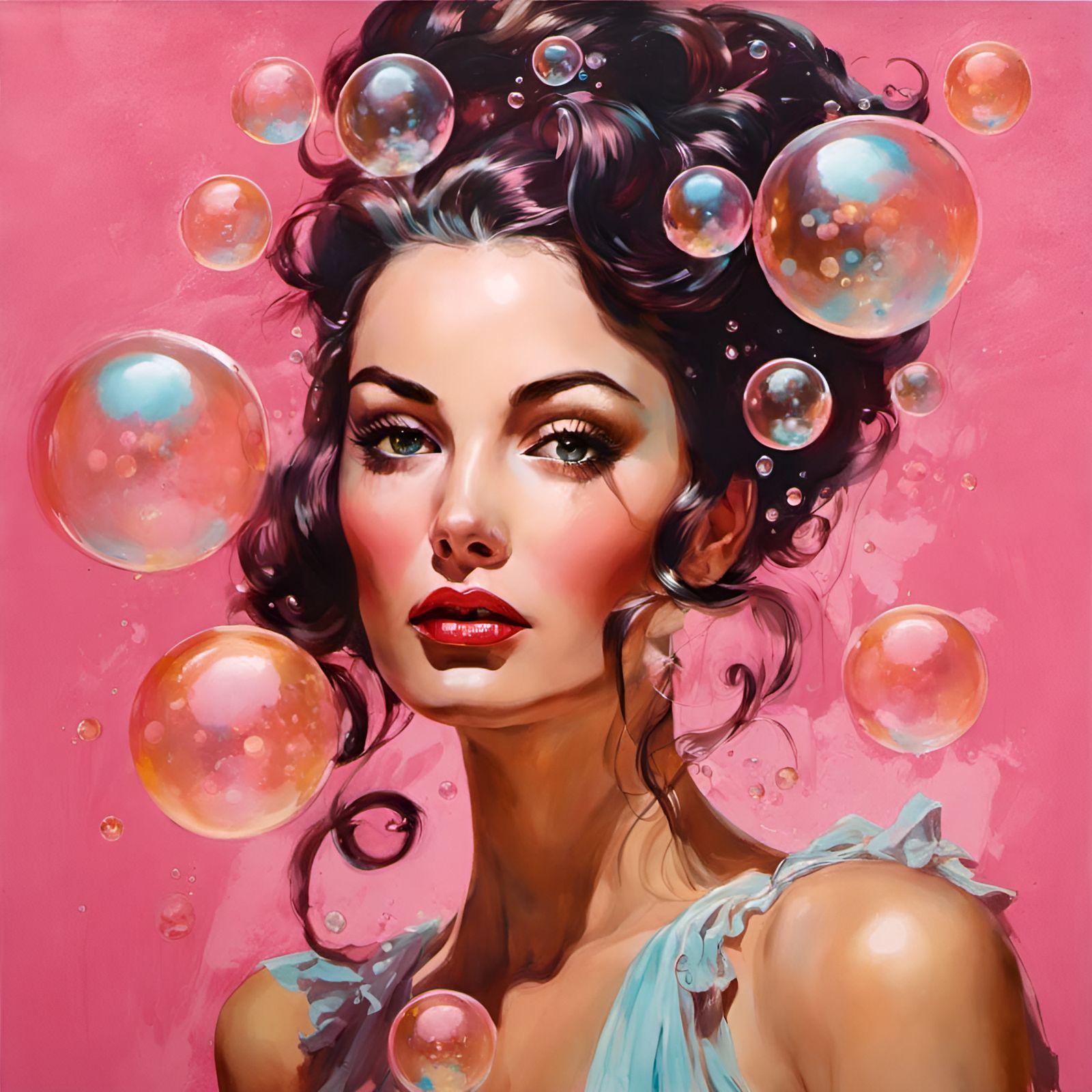 Glamorous Woman in Bubble Bath, Pin-Up Art