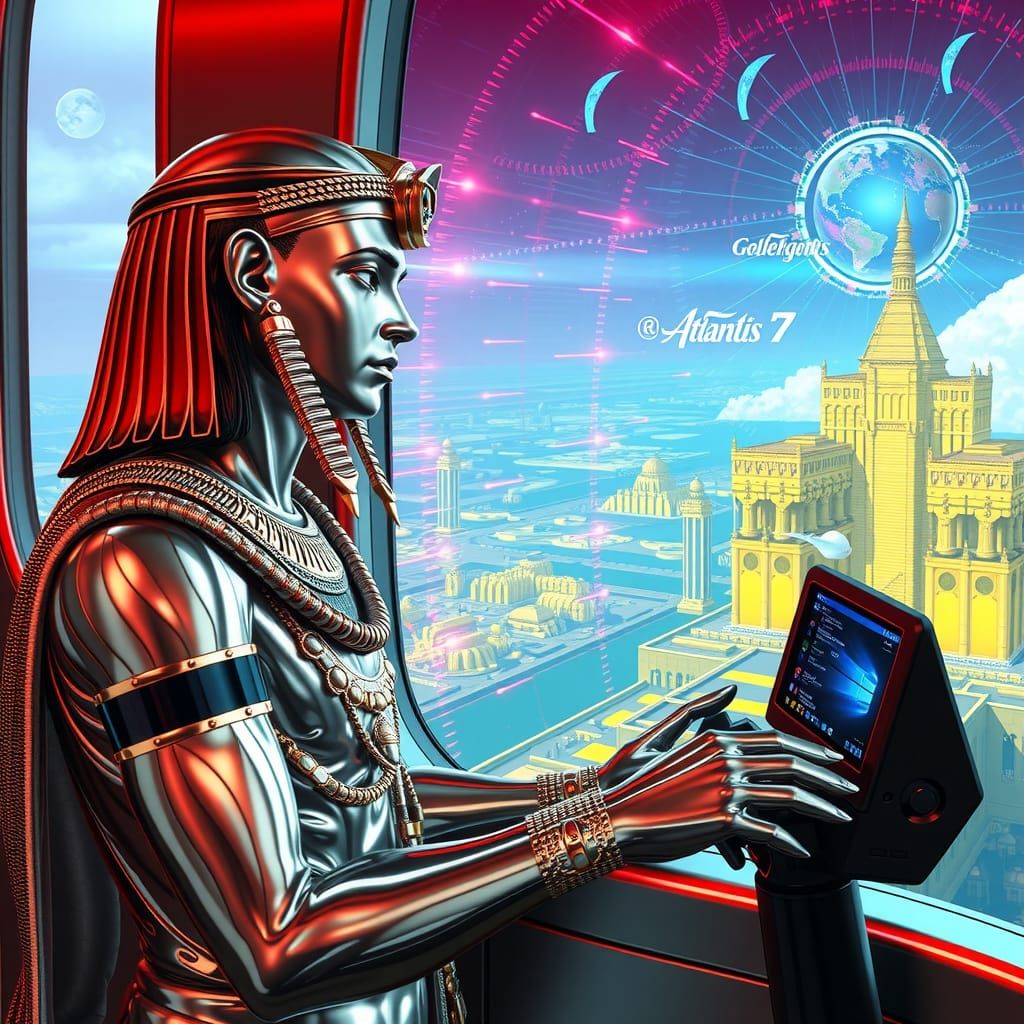 Thoth Gazes at Atlantis in Futuristic Dreamscape