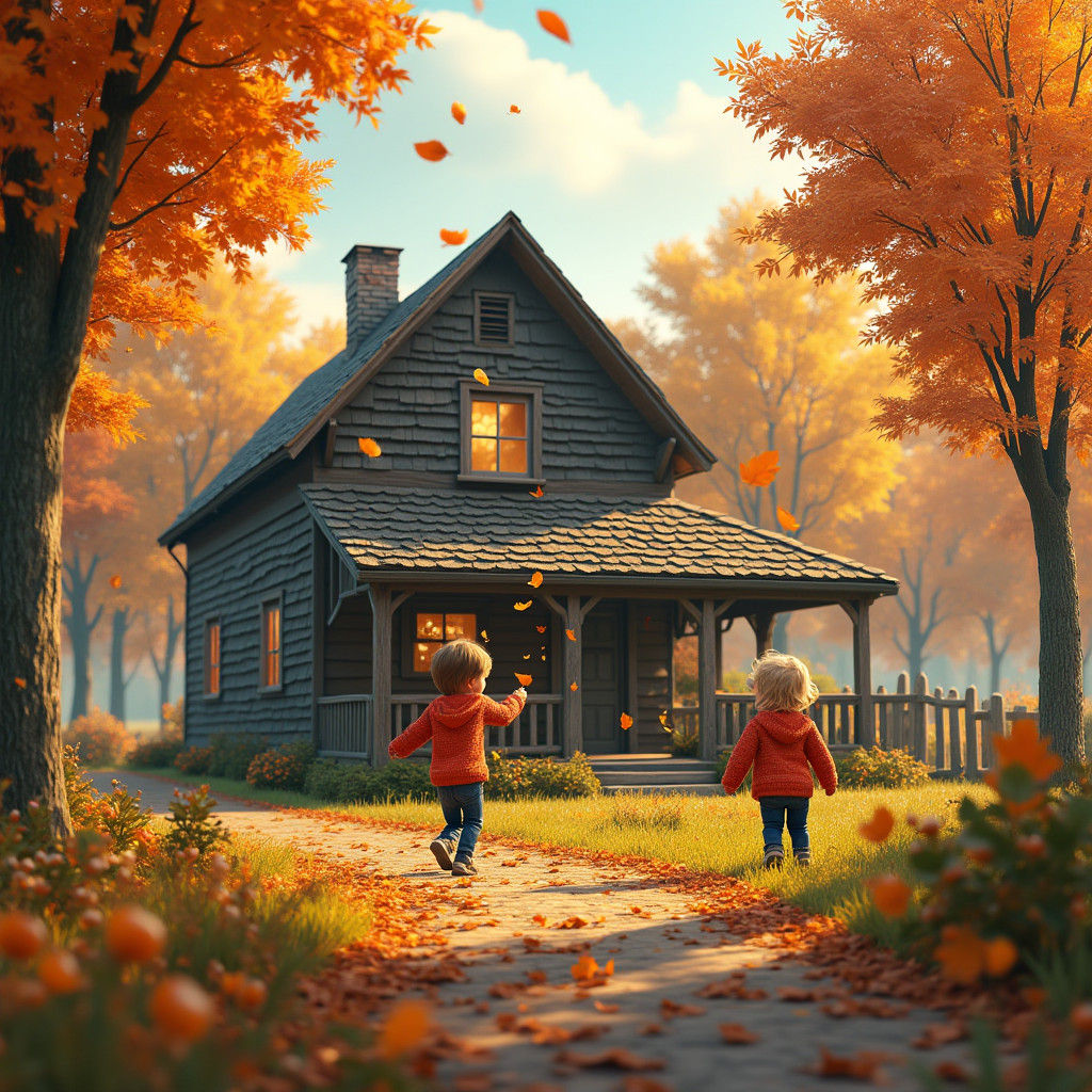 Autumnal Farmhouse Scene in High-Fantasy Style