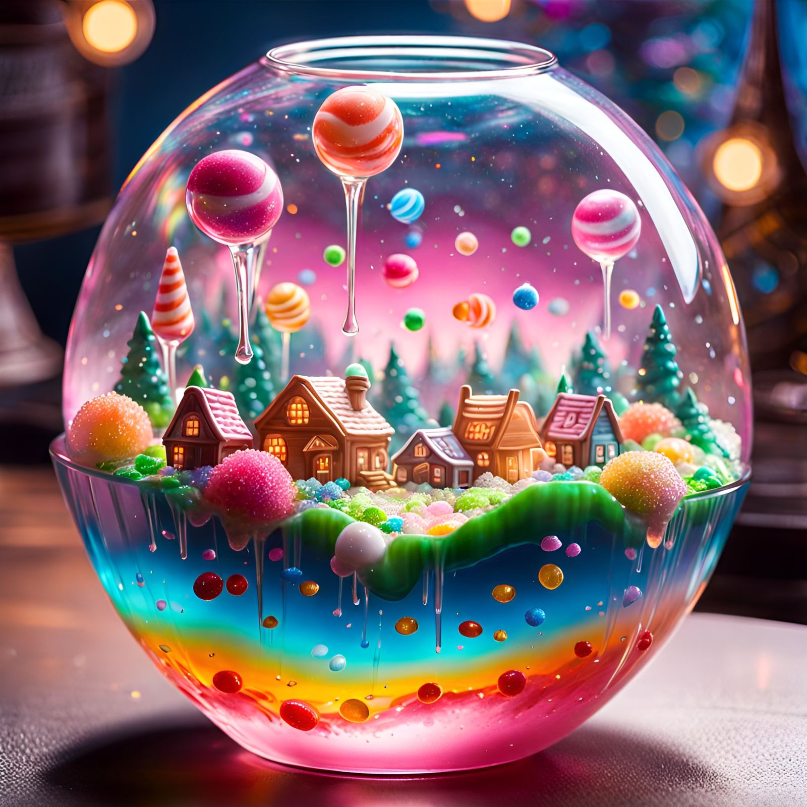 Miniature Candy Village in Jelly Bowl, Ghibli Style