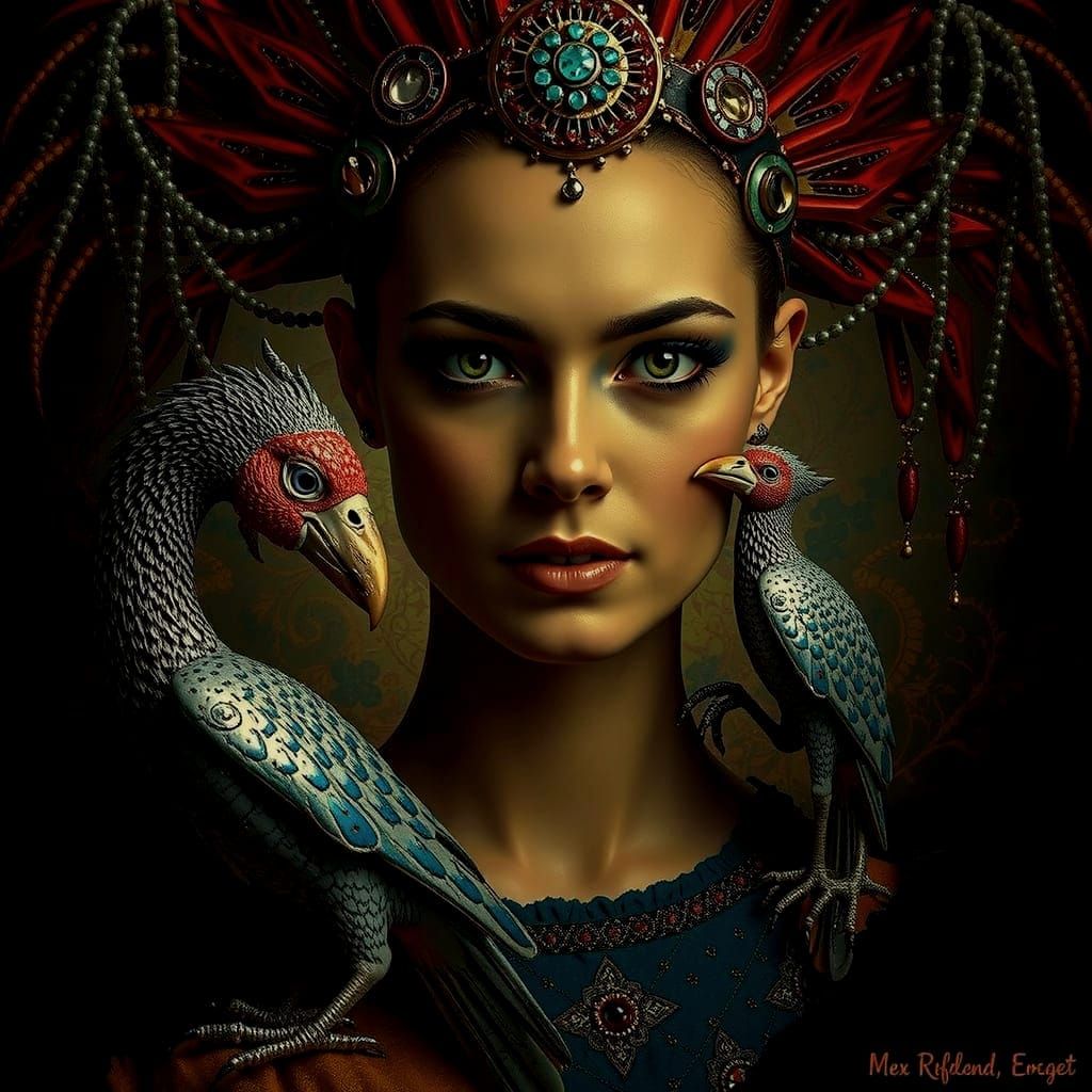 Cockatoo-Woman Portrait in Max Ernst Style