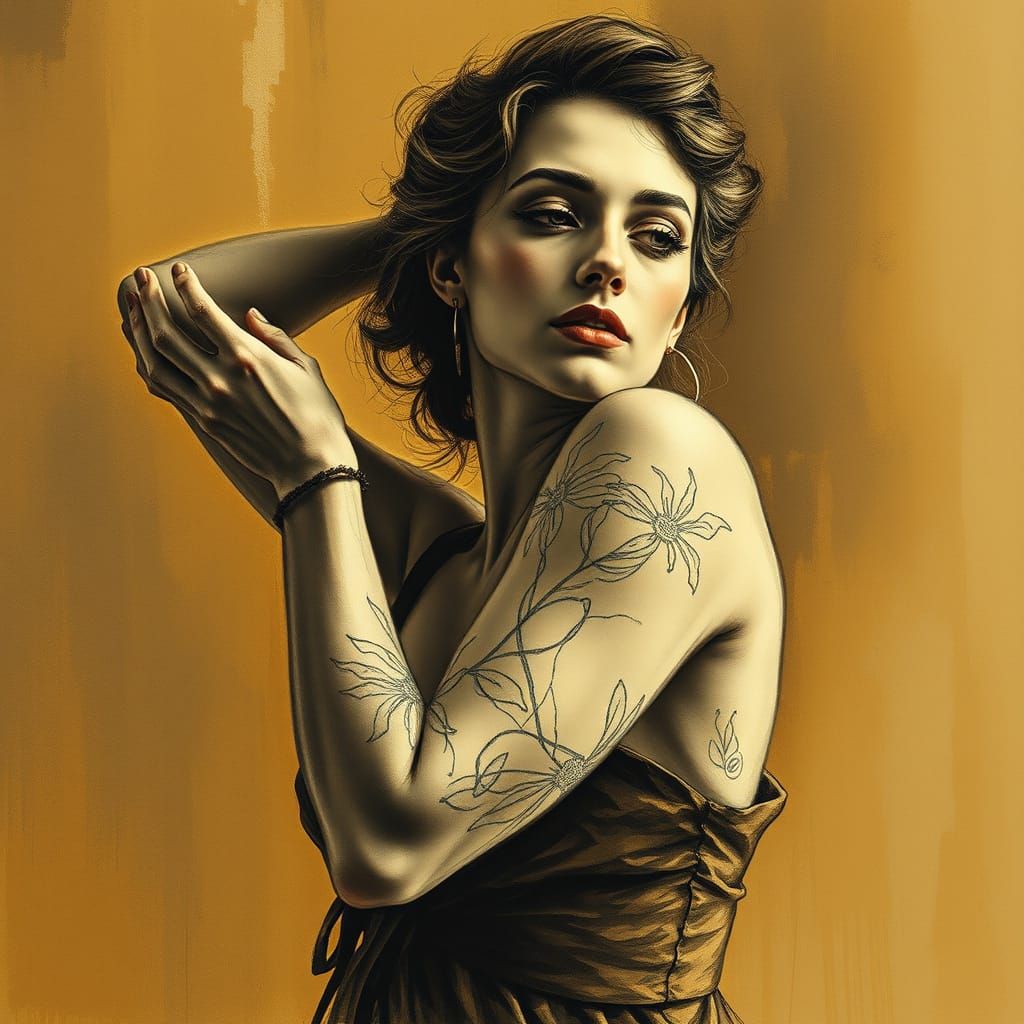 Elegant Woman in Charcoal Drawing Style