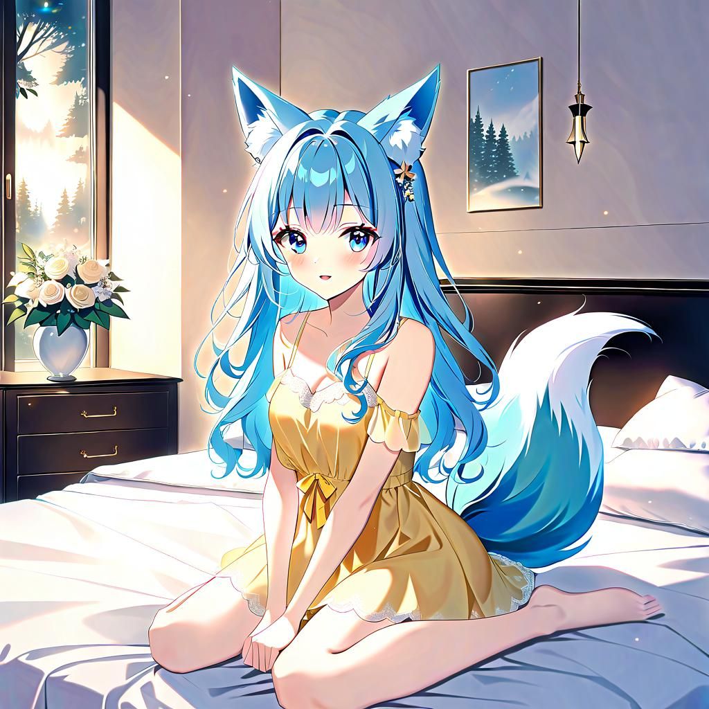 Anime Kitsune Girl in Silk Dress