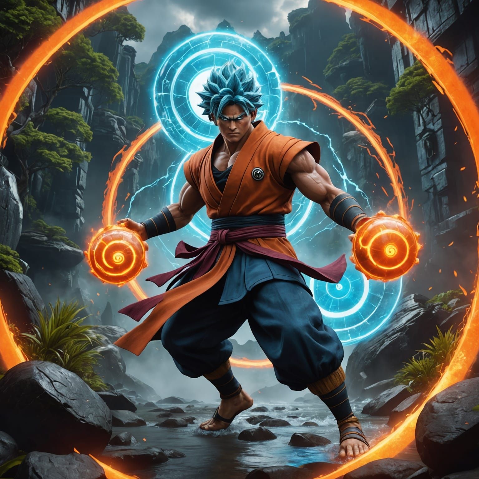 Rasengan Versus Kamehameha: Detailed Matte Painting