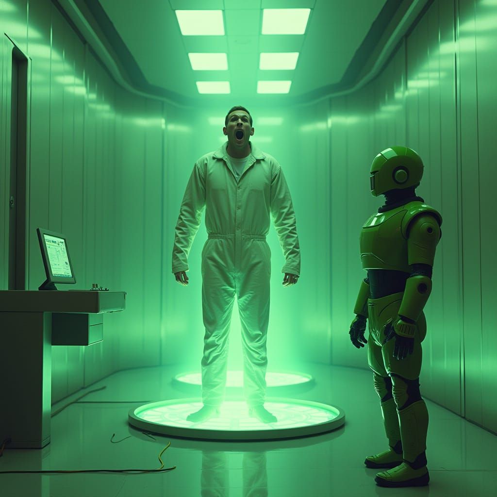 Man Melts into Liquefied Form on Glowing Disc in Futuristic ...