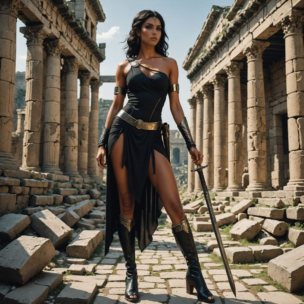 Feminine Goddess in Ancient Greek Temple Ruins