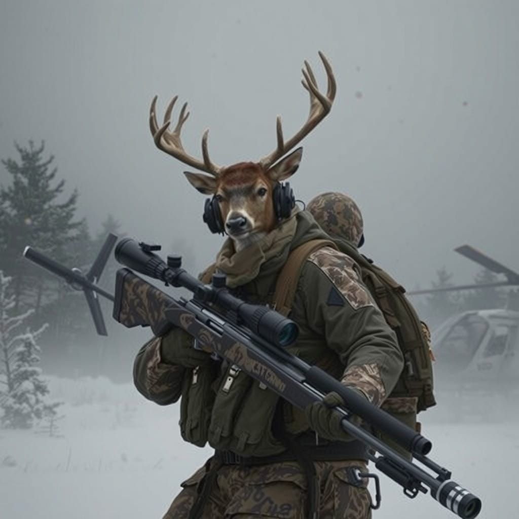 Whitetail Deer Photobombs Hunter Near Helicopter in Autumnal...