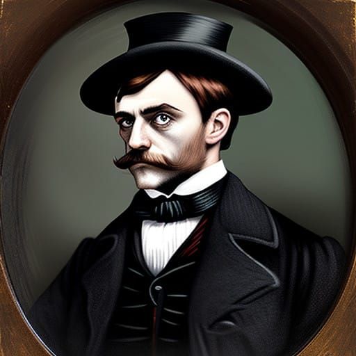 Mysterious Victorian Figure in Dark Profile