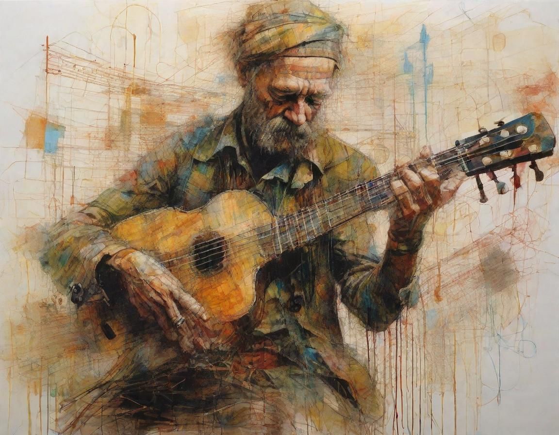 Vibrant Street Musician in Intricate Detail