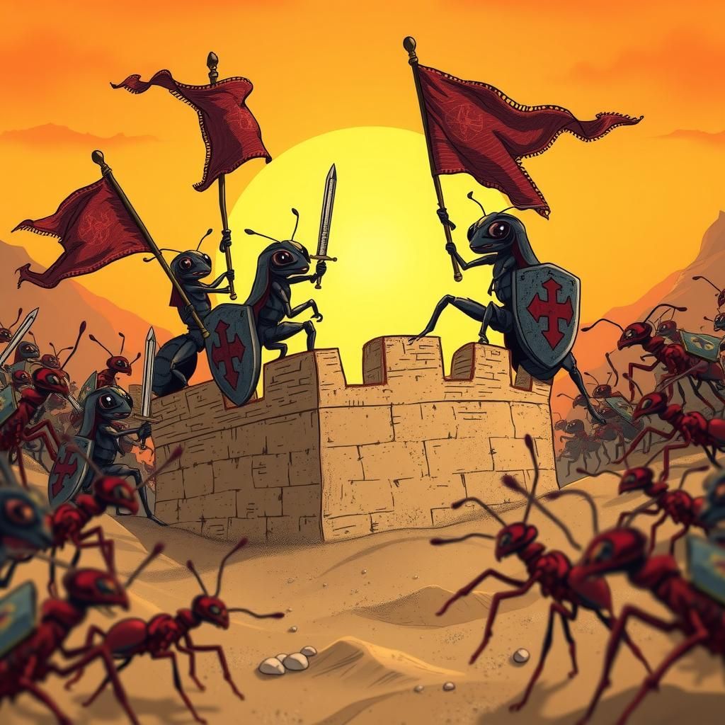 Ants Defend Sandcastle Against Red Ant Onslaught
