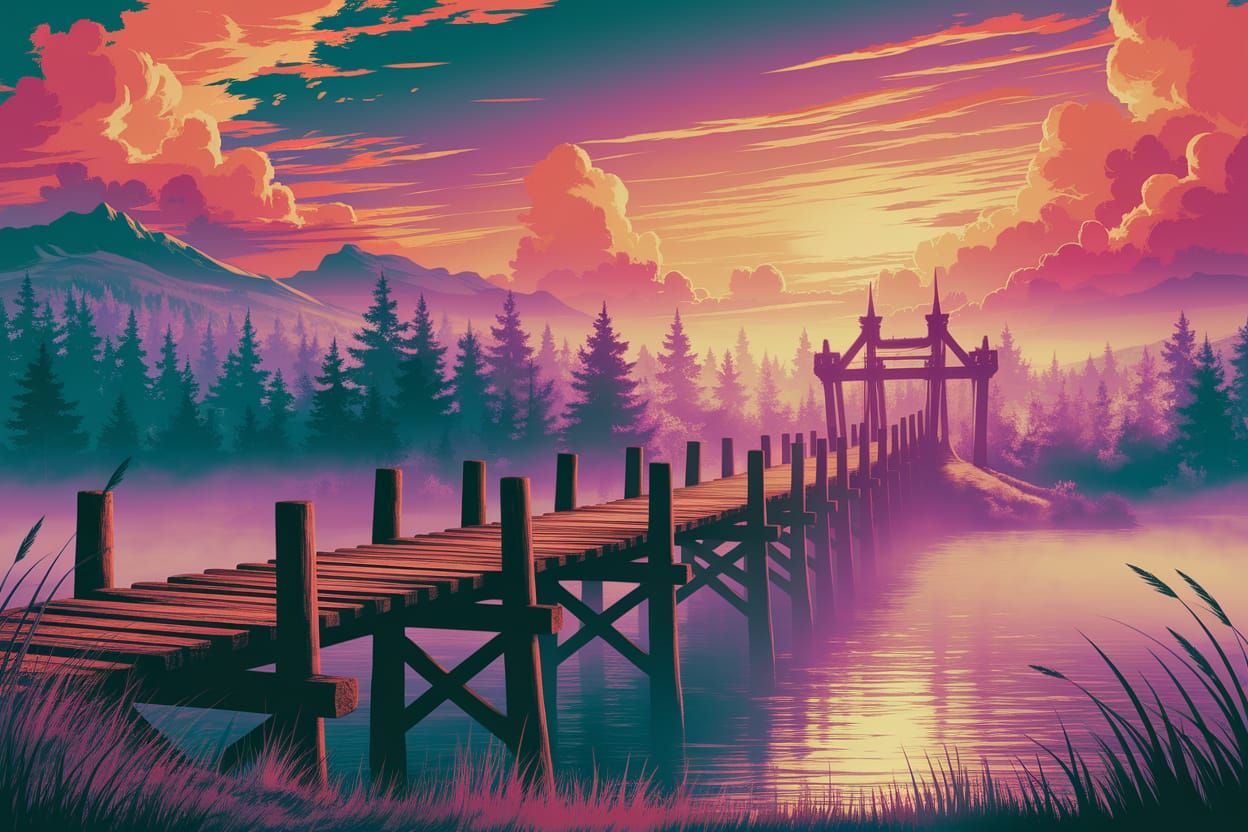 Majestic Bridge in a Zelda-Inspired Digital Art Style