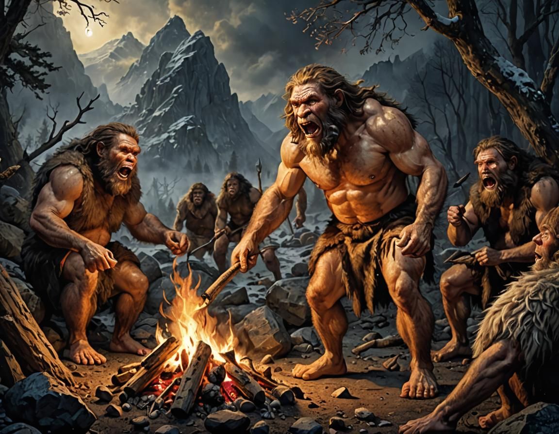 Neanderthals Discover Fire in Fantasy Landscape