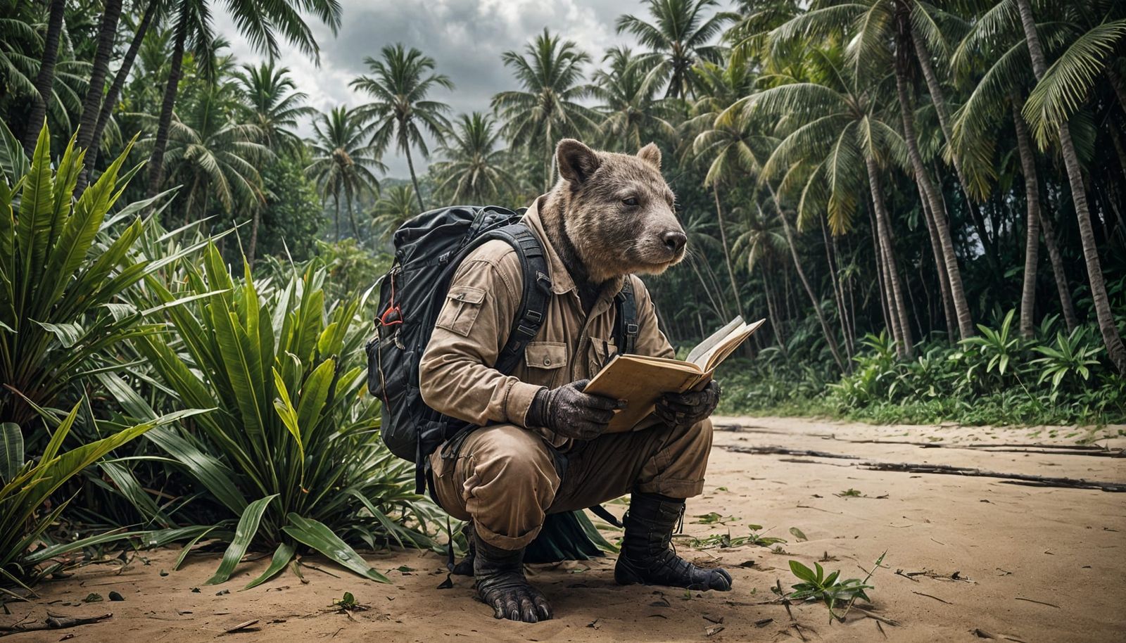 Injured Explorer on Stormy Beach: Cinematic Digital Painting