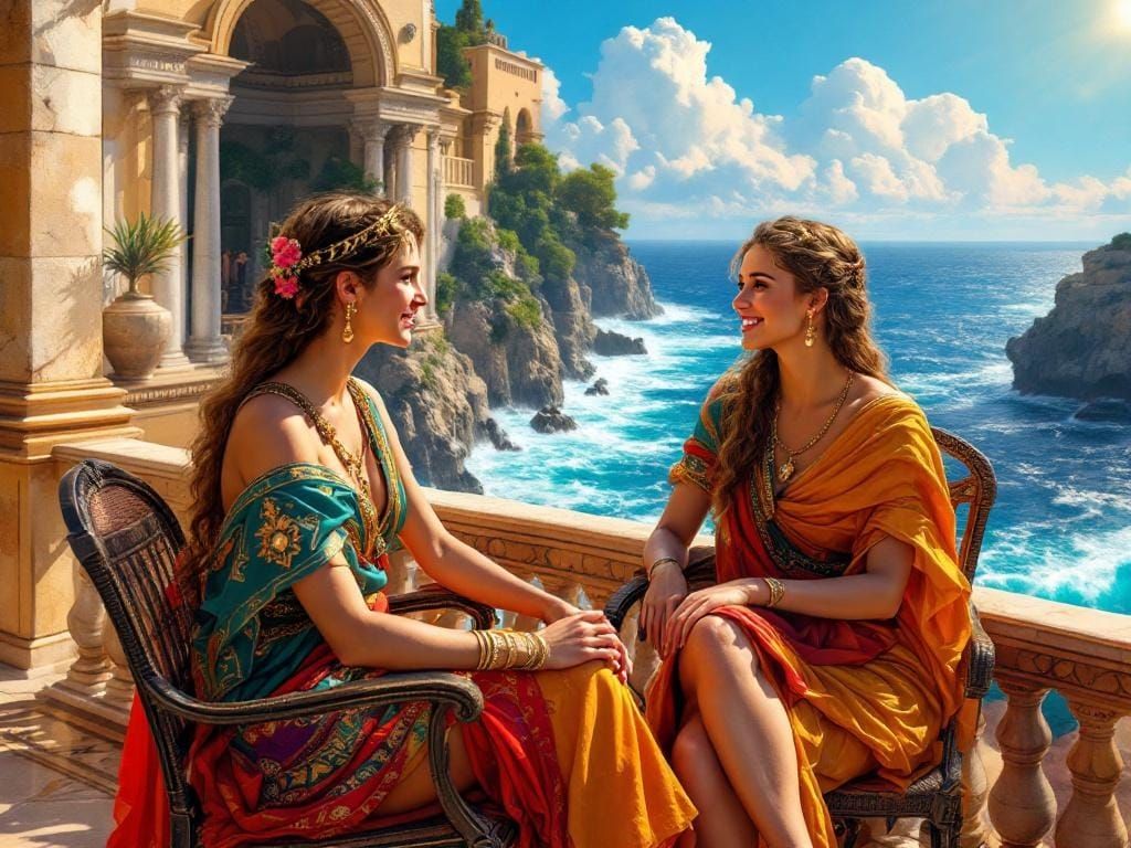 Noble Roman Women on Mediterranean Terrace