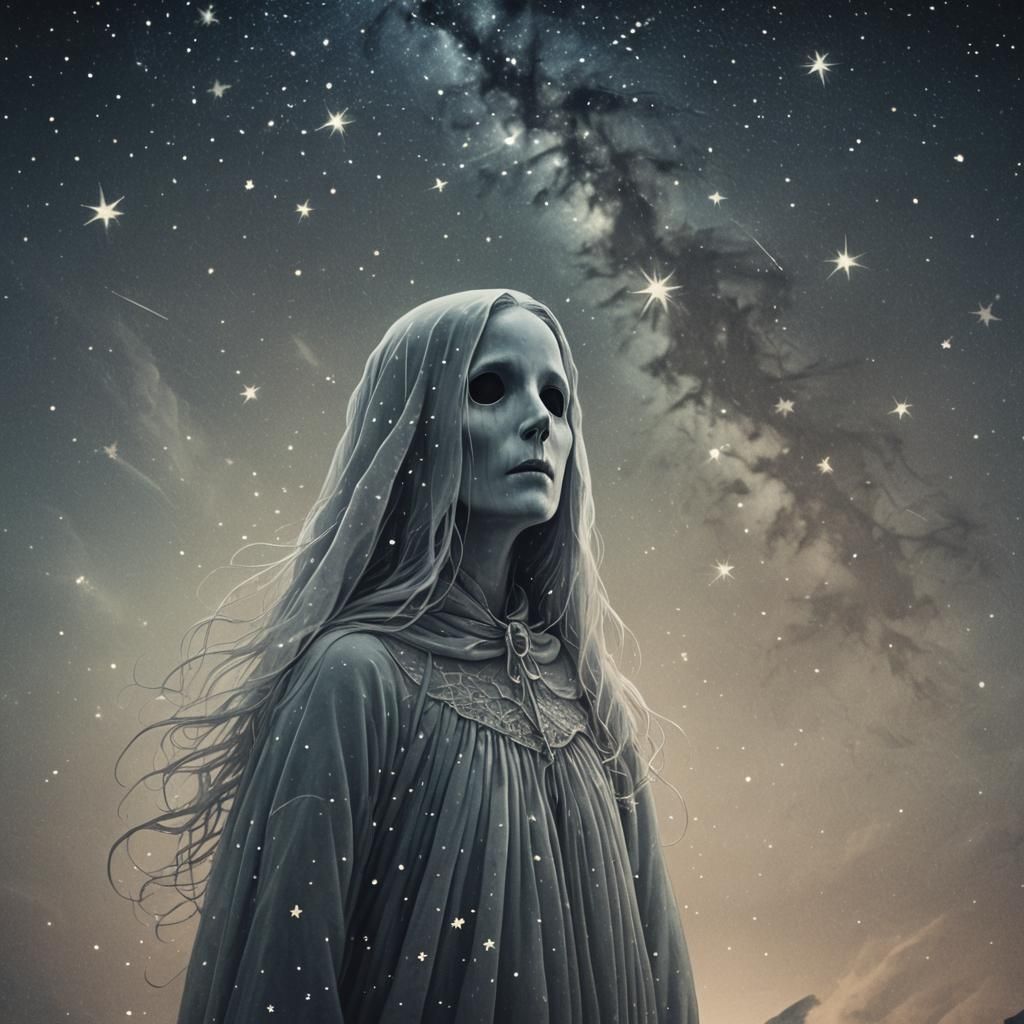 Ethereal Ghost Lady Fading into Starry Night