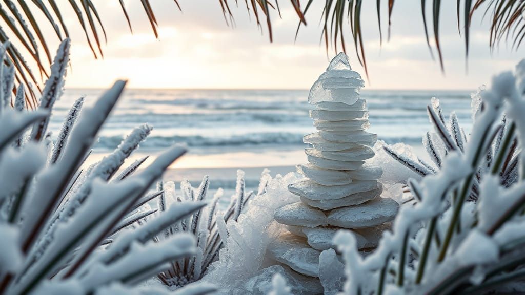 Ethereal Dawn on Frozen Zen Beach