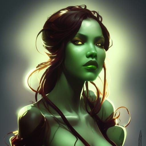 Black Poison Ivy Portrait in Art Nouveau Style