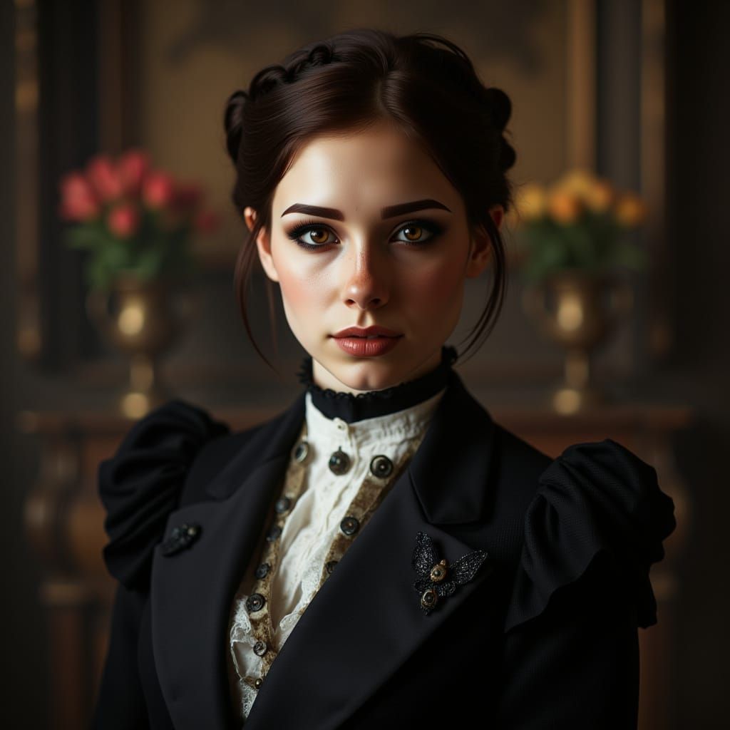 Victorian Woman Portrait in Chocolate Brown Eyes